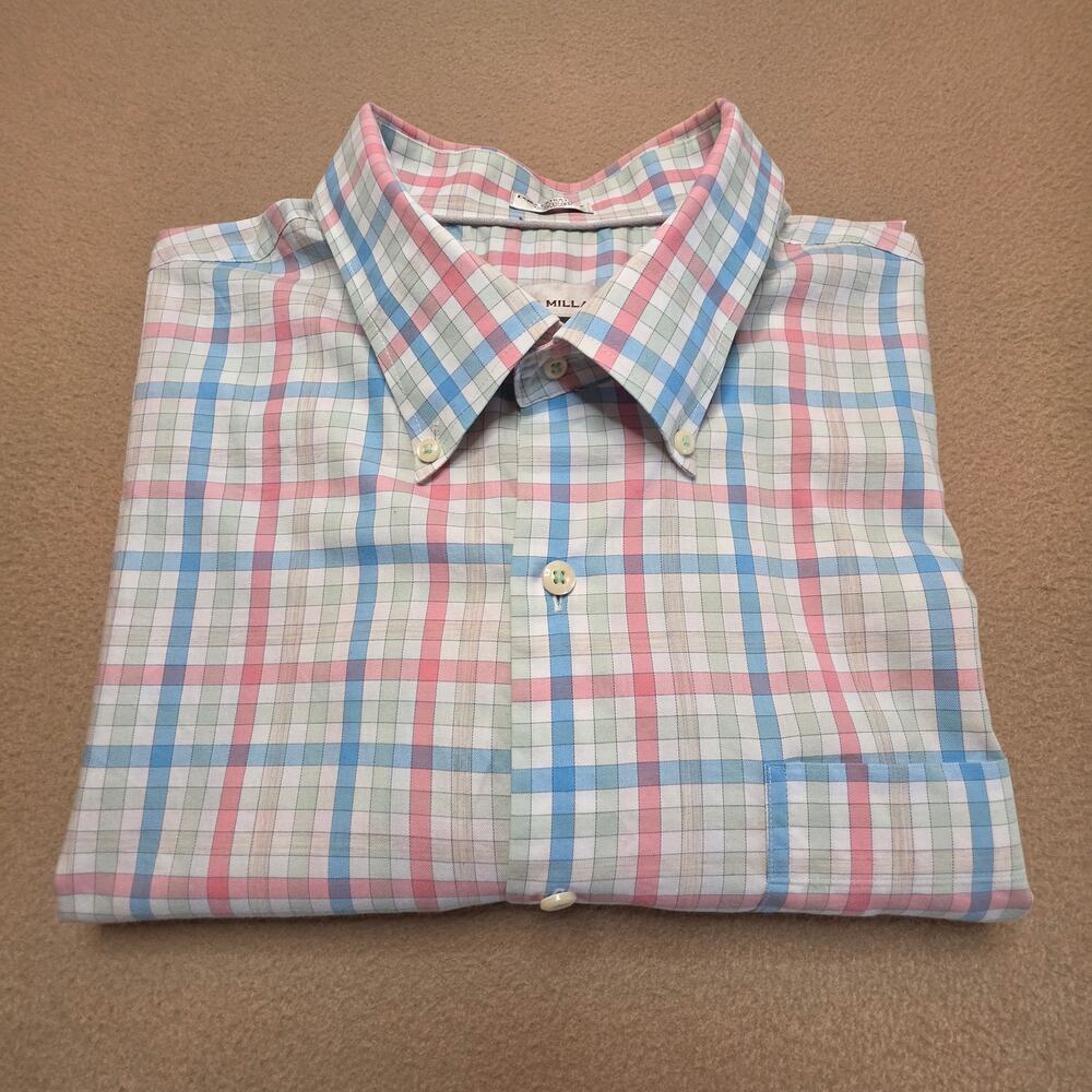 Peter Millar Crown Pastel Plaid Short-Sleeve Button-Down Sz XXL Blue Green Pink